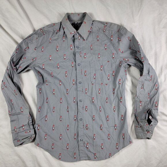 Dr Seuss Cat In The Hat Mustache Brigade Mens X Small Gray Long Sleeve Shirt - Picture 1 of 11